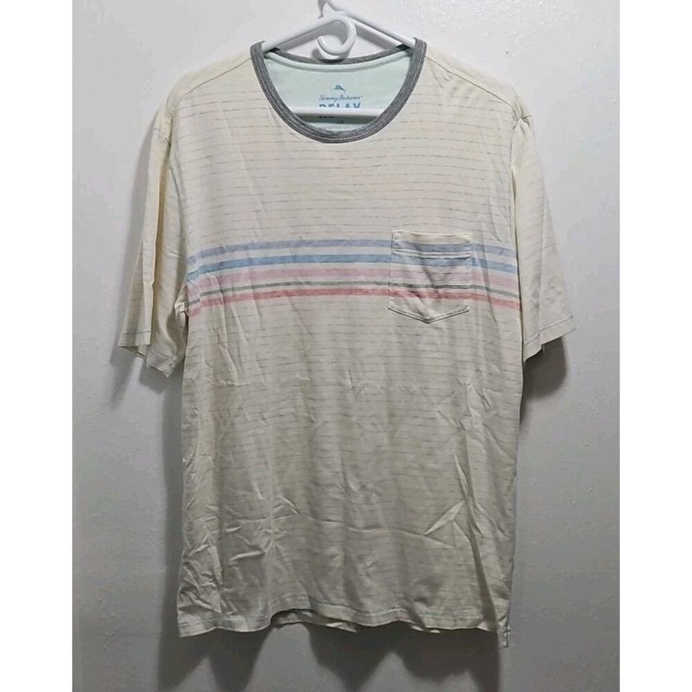 Tommy Bahama Relax Mens Shirt Large White Logo Pima Cotton Short Sleeve Tee